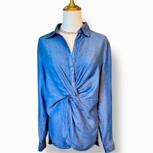 SOHO JEANS Lyocell Long Sleeve Blue Denim 1/2 Button-Down Twist Shirt